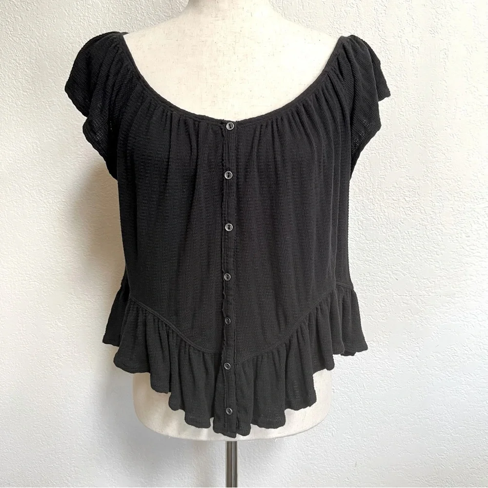 We The Free Mint Julep Off The Shoulder Ruffle Peasant Top Black Sz M